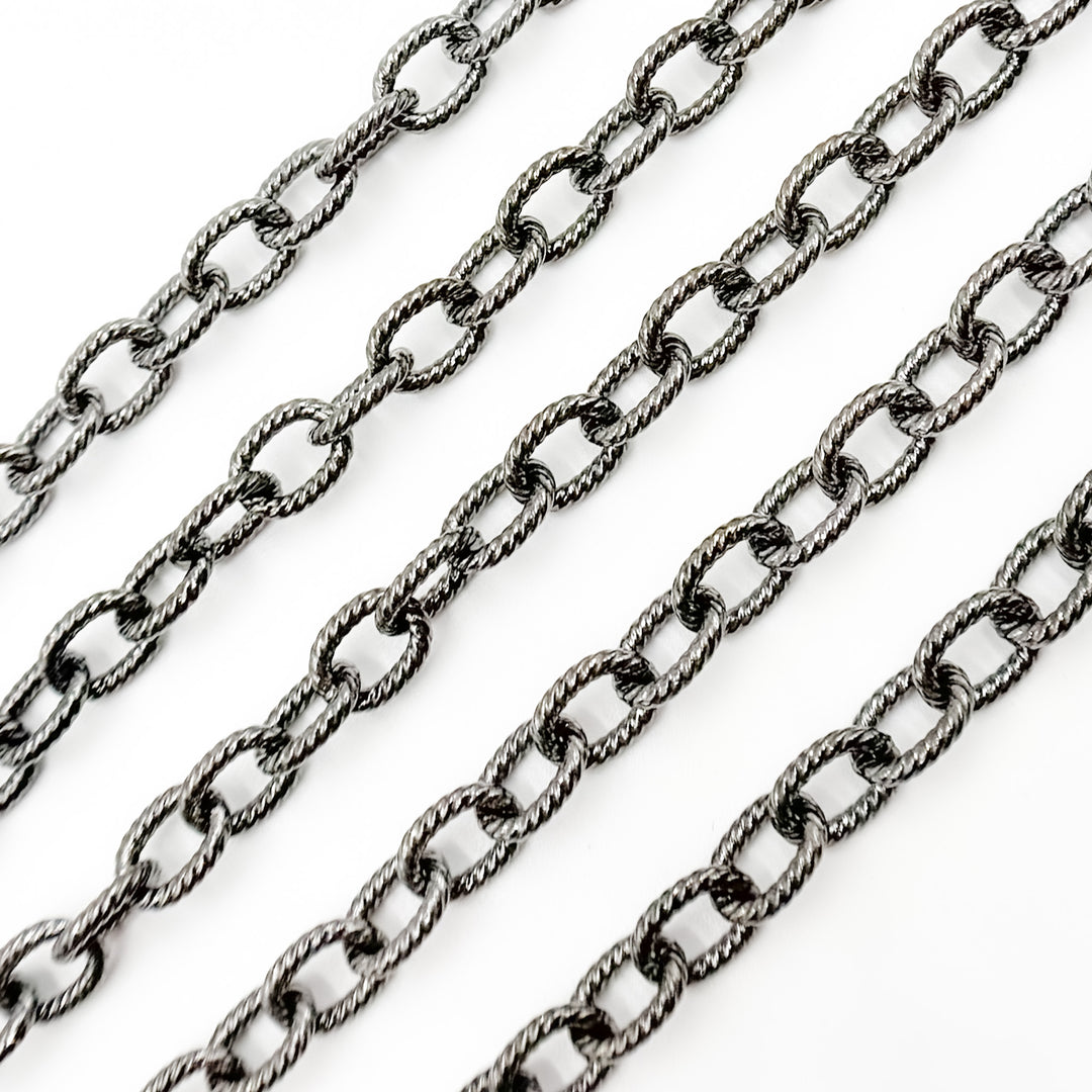 Black Rhodium Sterling Silver Twisted Oval Link Chain