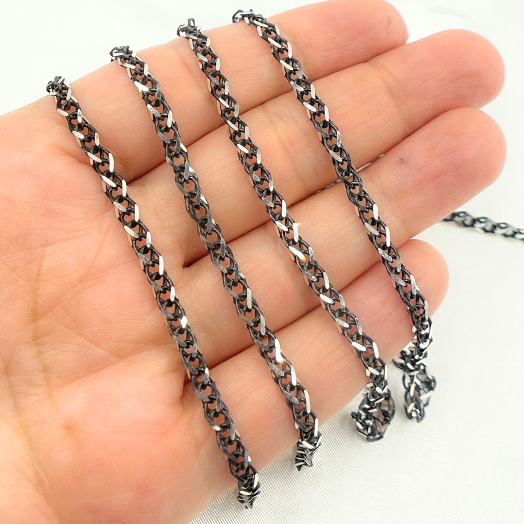 Black Rhodium 925 Sterling Silver Wheat Chain. X8SB