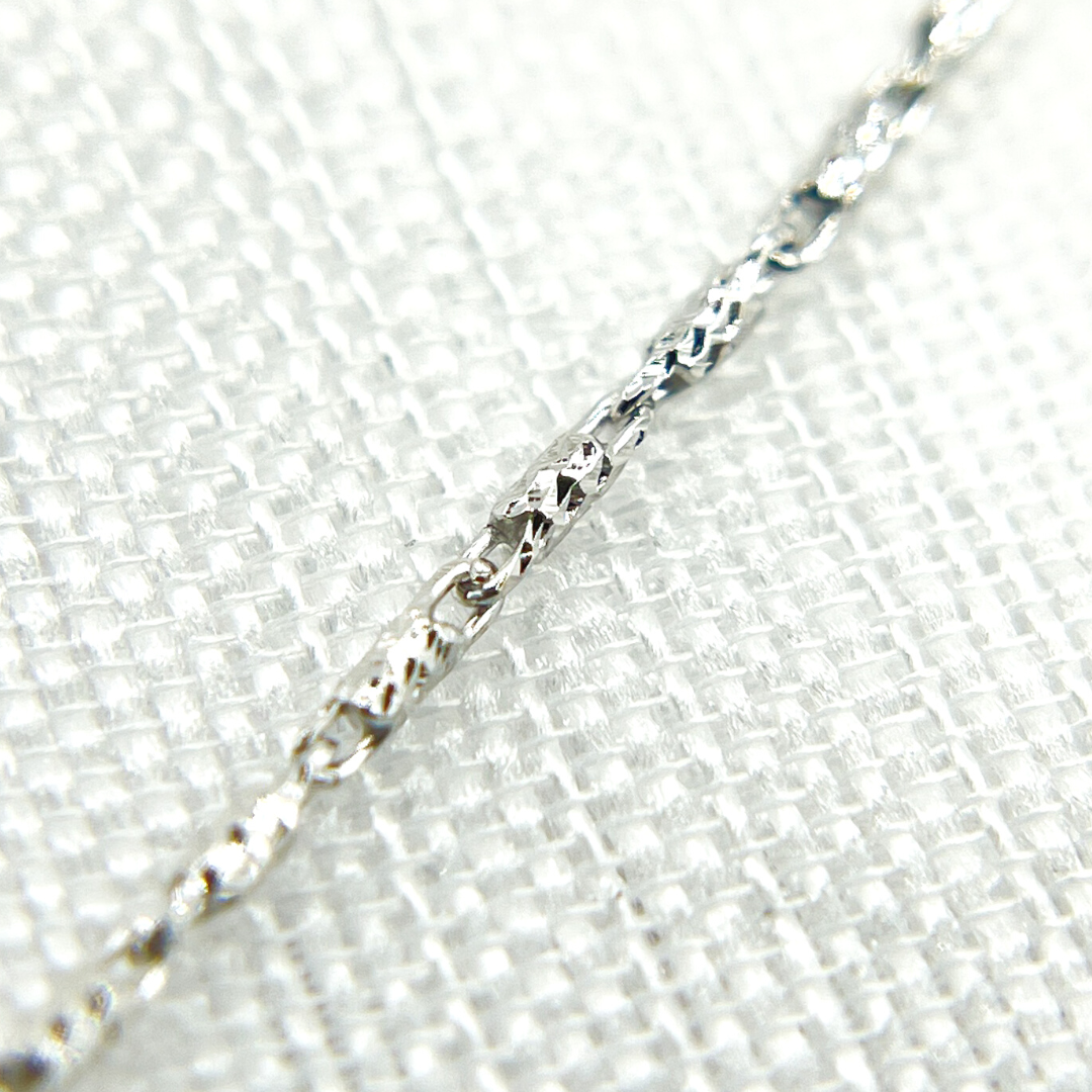 030LURCNDTL721WG. 14K Solid White Gold Diamond Cut Bar Chain