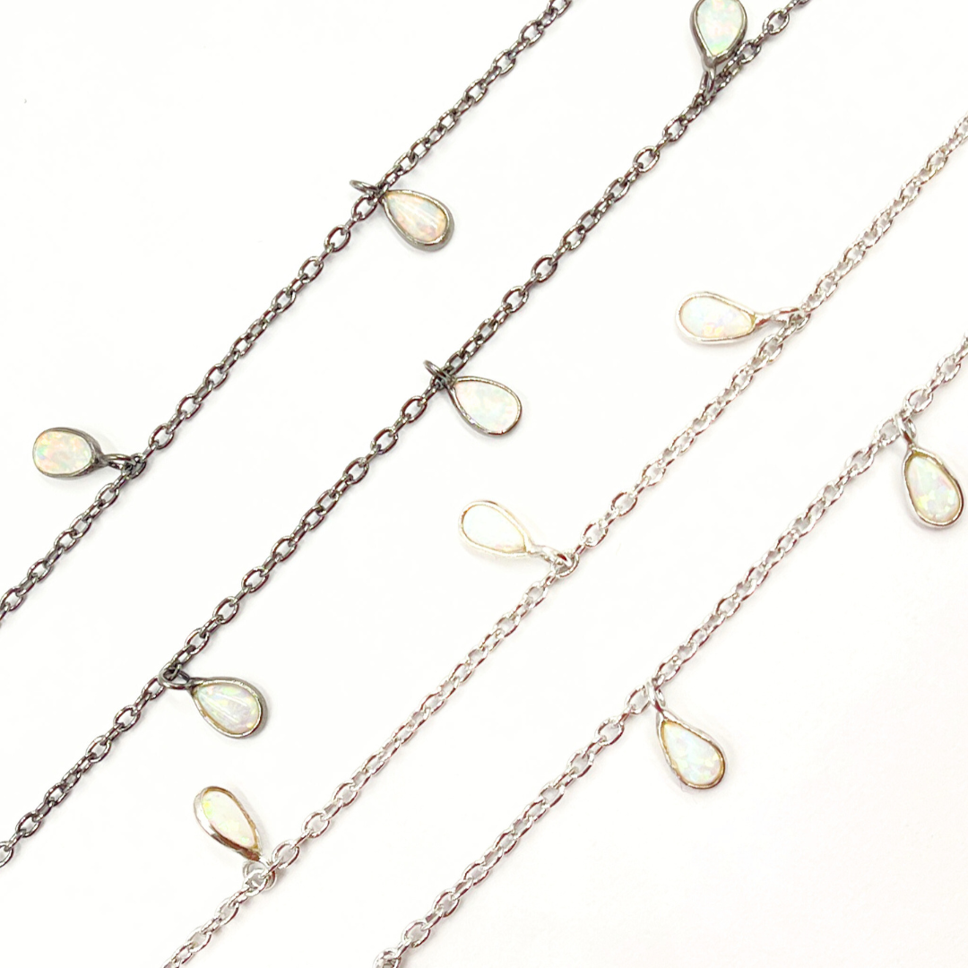 Created White Opal Tear Drop Shape Dangle Chain