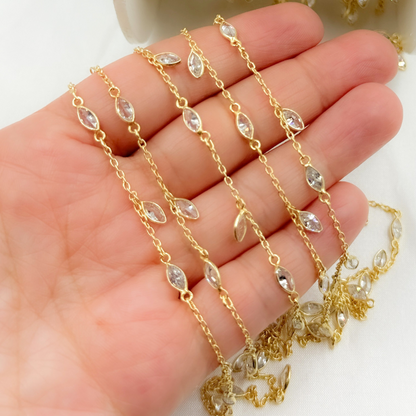 Cubic Zirconia Marquise Shape Dangle & Connected Wire Chain