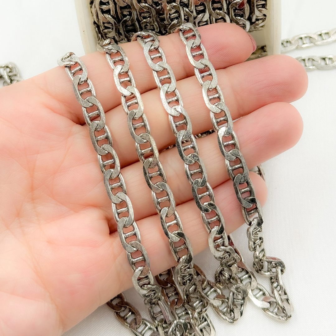 Y78OX. Oxidized 925 Sterling Silver Flat Marina Chain