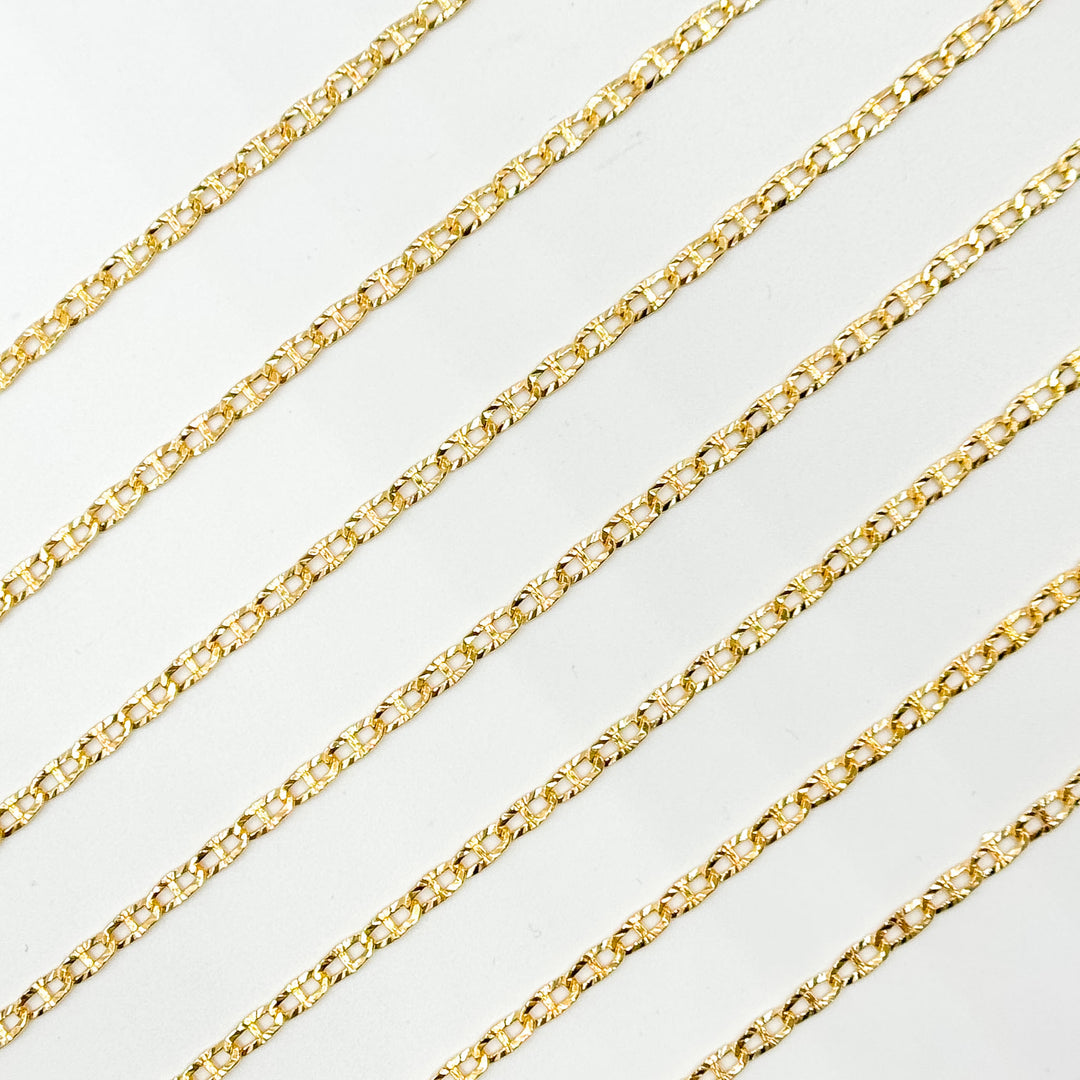 V314GF. 14K Gold Filled Diamond Cut Flat Marina Link Chain