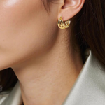 Load image into Gallery viewer, 15850007166. 14K Solid Gold Smooth and Textured Triple Line Hollow Hoop Earrings