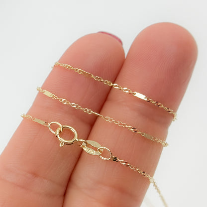 024GNBUSIT218K. 18K Yellow Solid Gold Flat Bar and Singapore Link Necklace