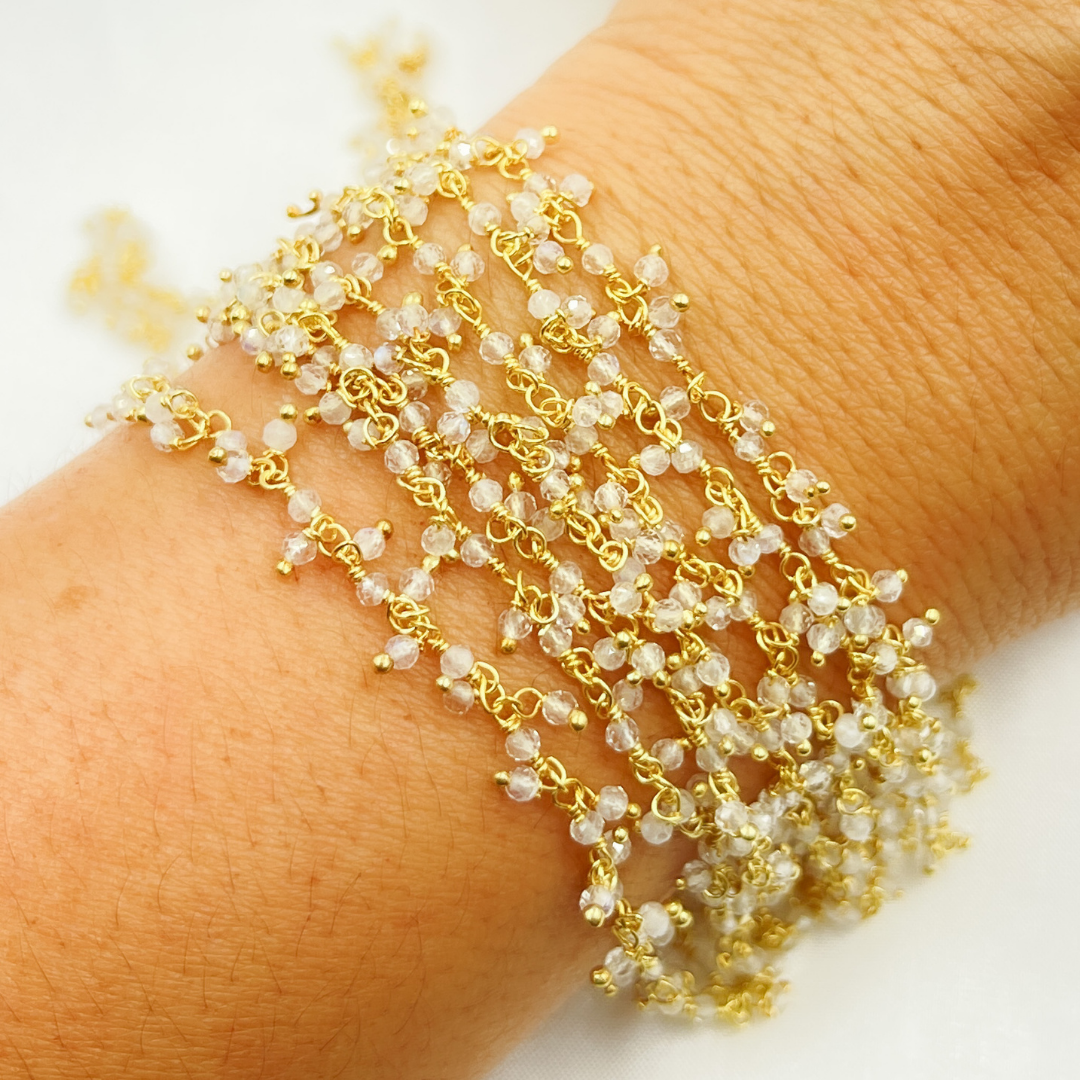 White Moonstone Cluster Dangle Gold Plated Wire Chain.