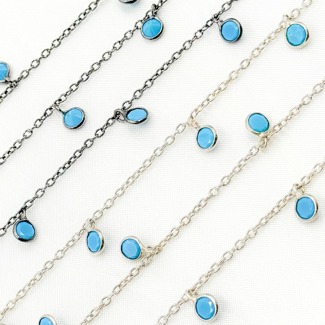 Blue Cubic Zirconia Round Shape Dangle Chain
