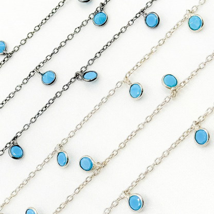 Blue Cubic Zirconia Round Shape Dangle Chain