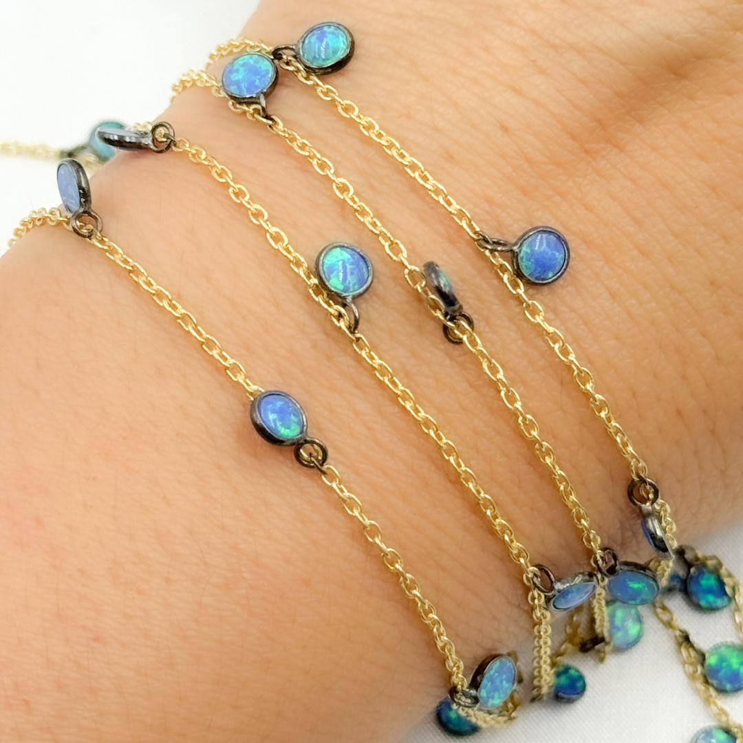 Created Blue Opal Round Shape Dangle Chain.