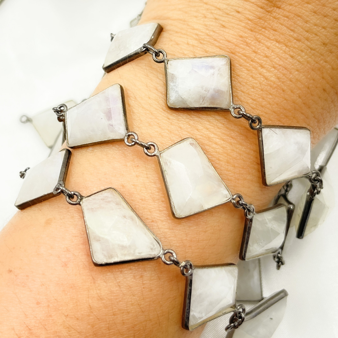 White Moonstone Fancy Shape Bezel Chain.