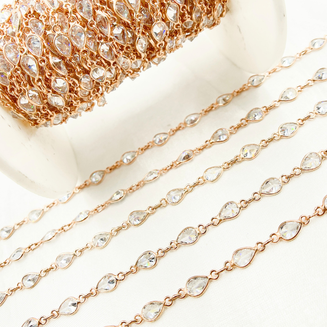 Cubic Zirconia Pear Shape Connected Chain.