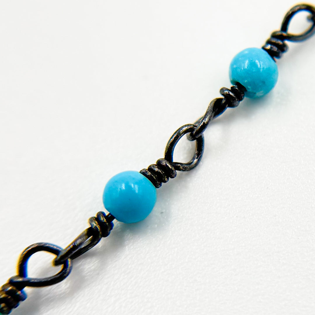 Turquoise Wire Wrap Chain made with Black Rhodium 925 Sterling Silver