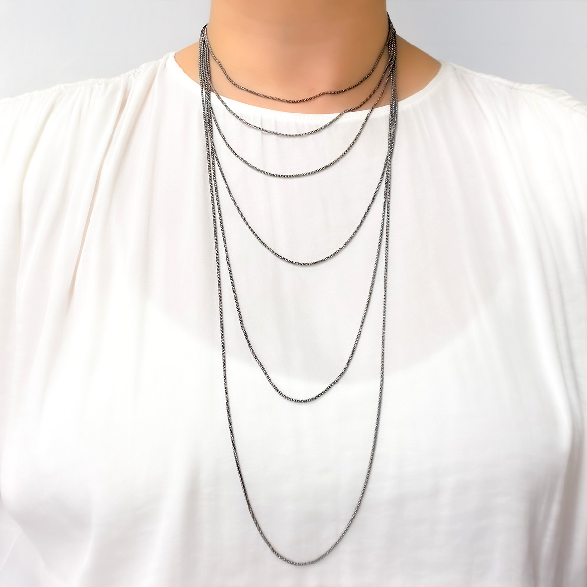 PC180BR. Black Rhodium Sterling Silver Popcorn Necklace
