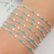 Sterling Silver Turquoise Color Enamel  Marina Link Chain