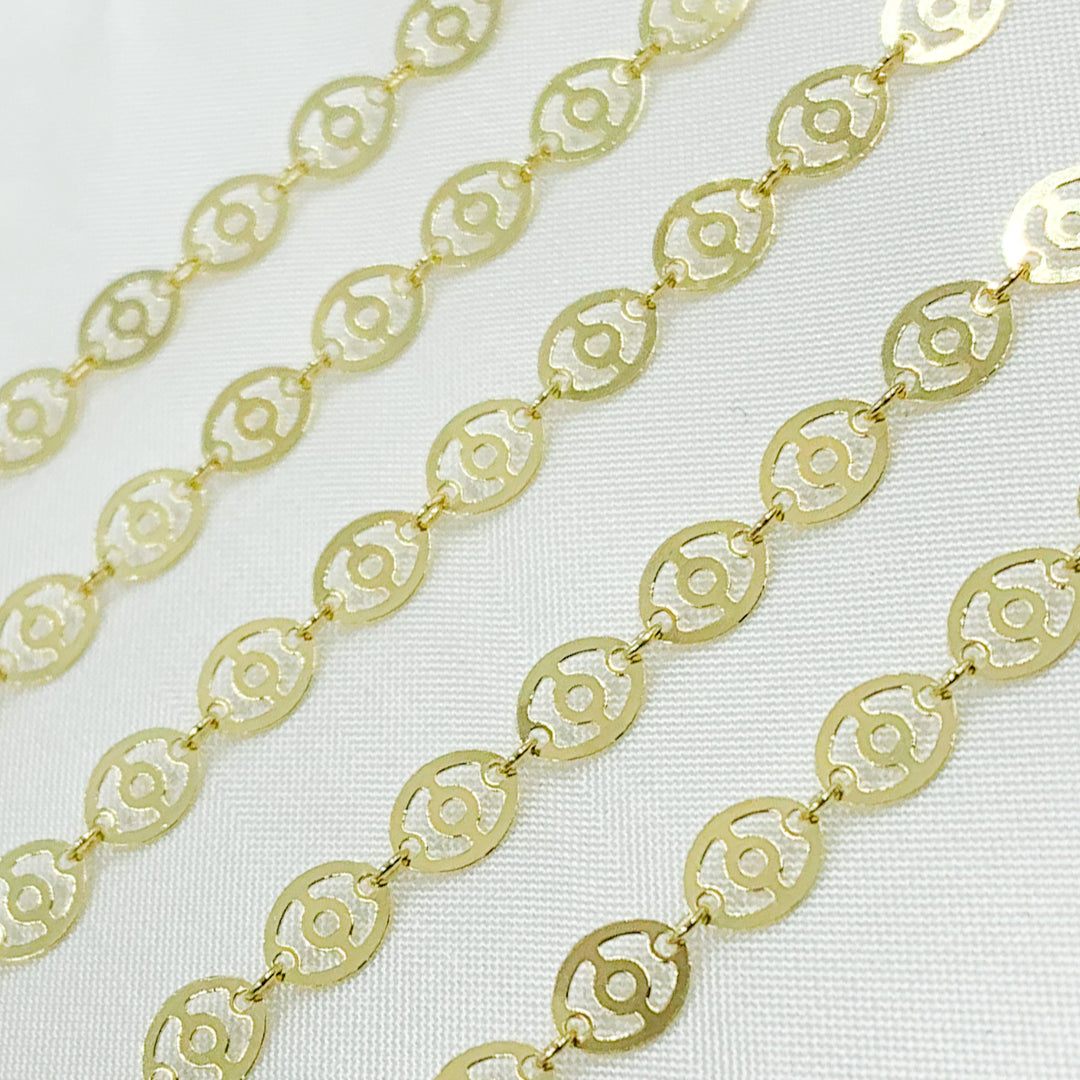 Gold Plated 925 Sterling Silver Flat Oval Design Link Chain. V16GP