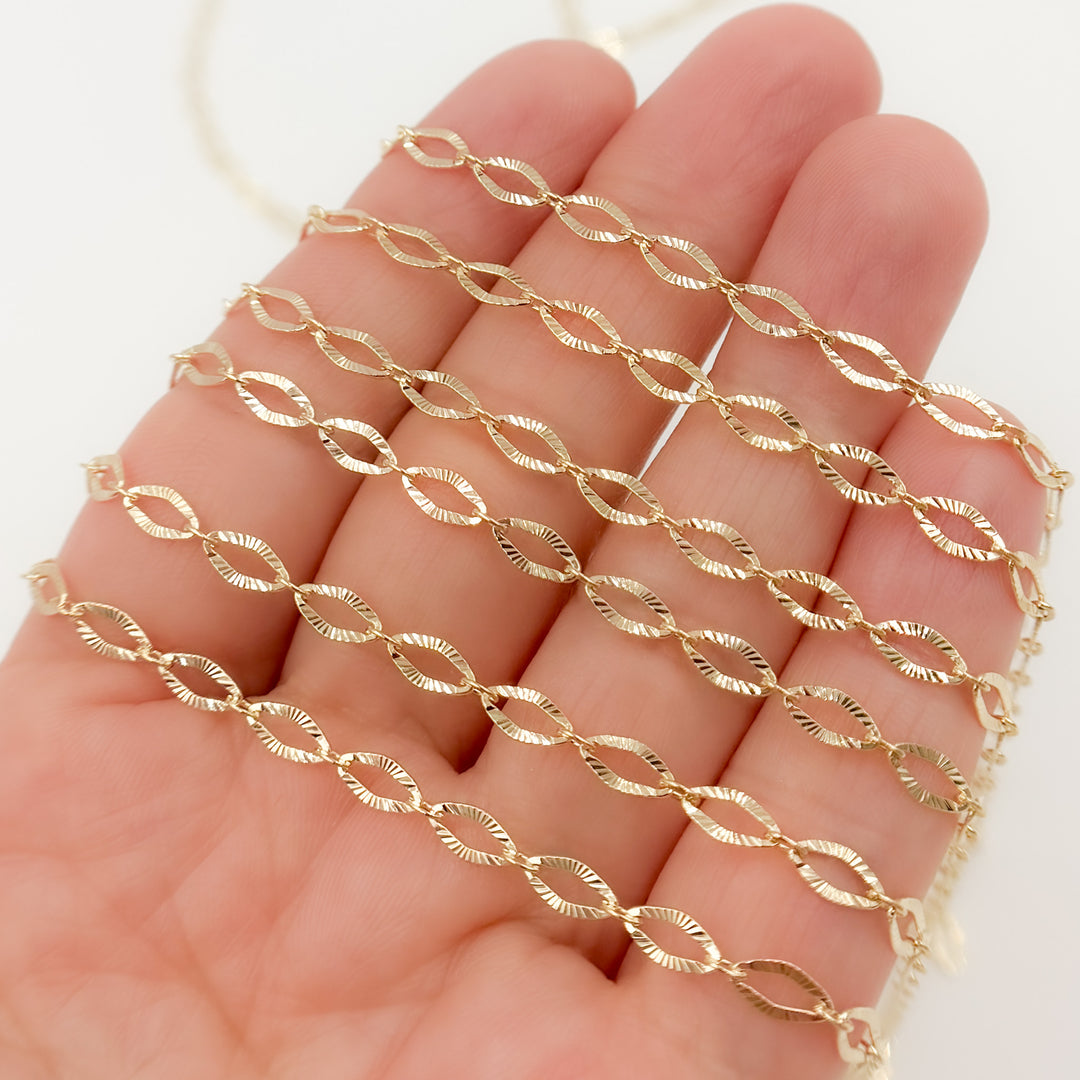 058FL122byFt. 14k Solid Yellow Gold Diamond Cut Flat Oval Link Chain