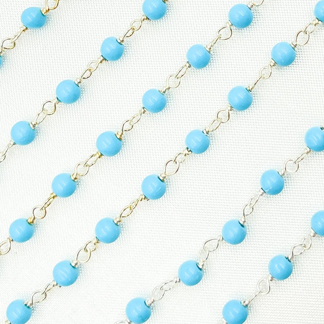 Turquoise Color Smooth Beads 925 Sterlin