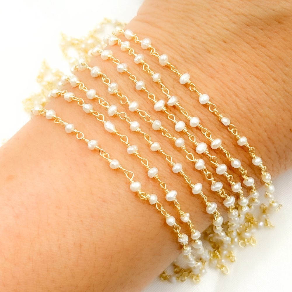 PRL55. White Freshwater Pearl Gold Plate