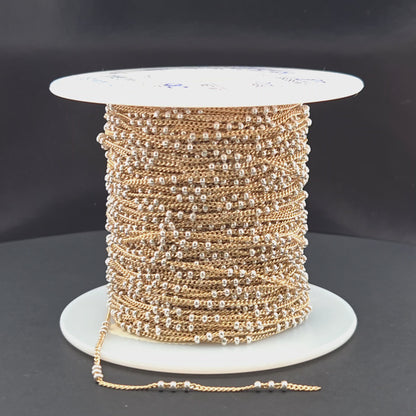 XM/S1327CF/29. 14k Gold Filled Curb Chain and 3 Sterling Silver Beads in Between