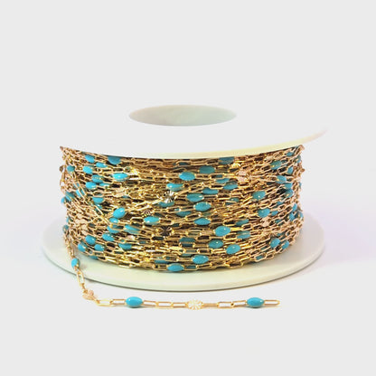 V295TURGF. 14K Gold Filled Turquoise Color Enamel with Paperclip and Diamond Cut Marina Links