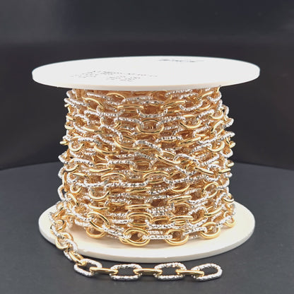 V308TT. Gold Filled and Silver Mixed Link Cable Chain - Smooth & Diamond Cut Links