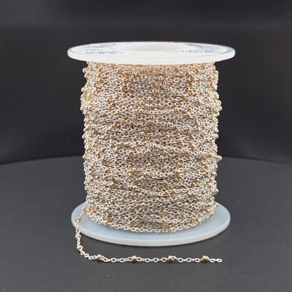XM/S1322E/11G/SP. Sterling Silver Cable Chain with 14K Gold Filled Beads – Mixed Metal Design