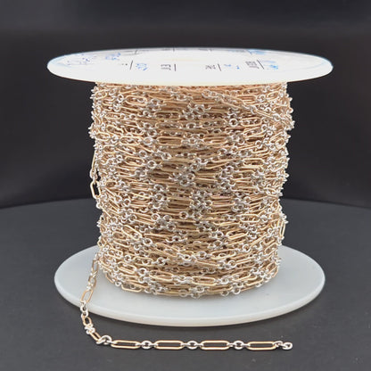XM/1931K/SP. 14K Gold Filled and Sterling Silver Knurled Link Chain
