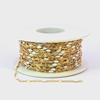 V295WTGF. 14K Gold Filled White Color Enamel with Paperclip and Diamond Cut Marina Links