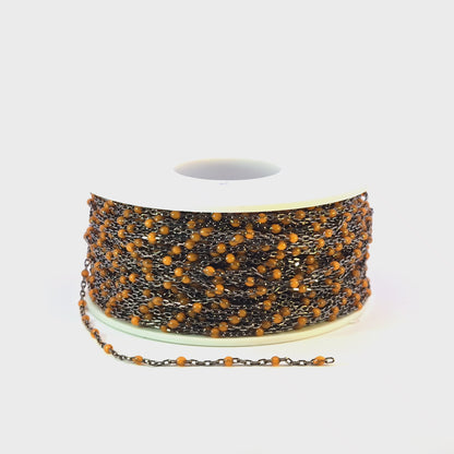 V203OROX. Oxidized Sterling Silver Enamel Orange Color Cable Chain