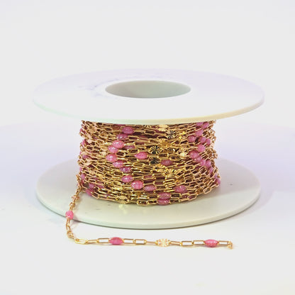 V295RSGF. 14K Gold Filled Rose Color Enamel with Paperclip and Diamond Cut Marina Links