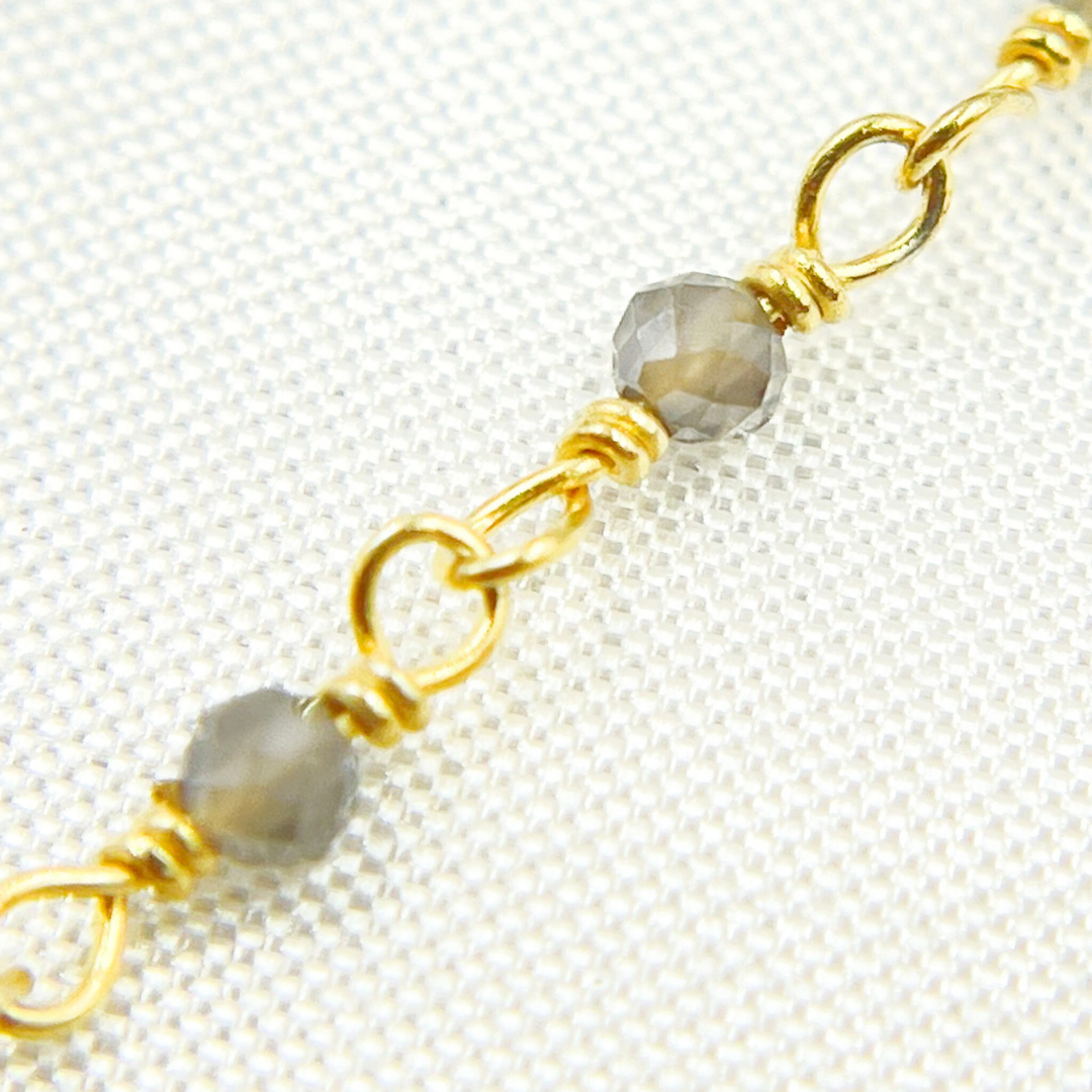 Coated Grey Moonstone Gold Plated Wire Chain.