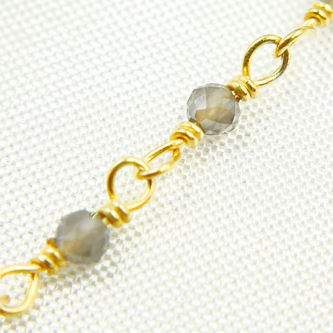 Coated Grey Moonstone Gold Plated Wire Chain. CMS62