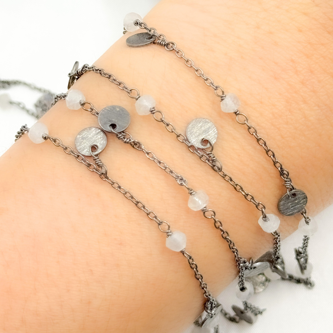 Moonstone and Dangle Disc Oxidized Wire Chain.
