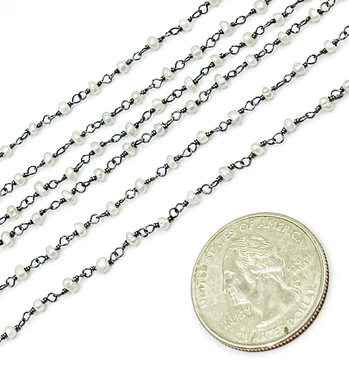 Grey Freshwater Pearl Wire Wrap Chain. PRL30