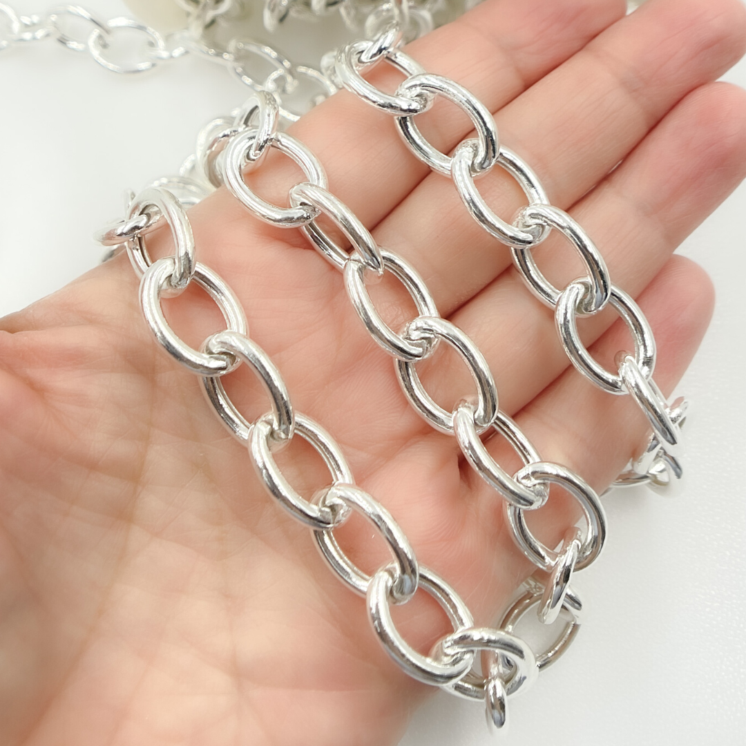 925 Sterling Silver Smooth Oval Hallow Link Chain. Y89SS