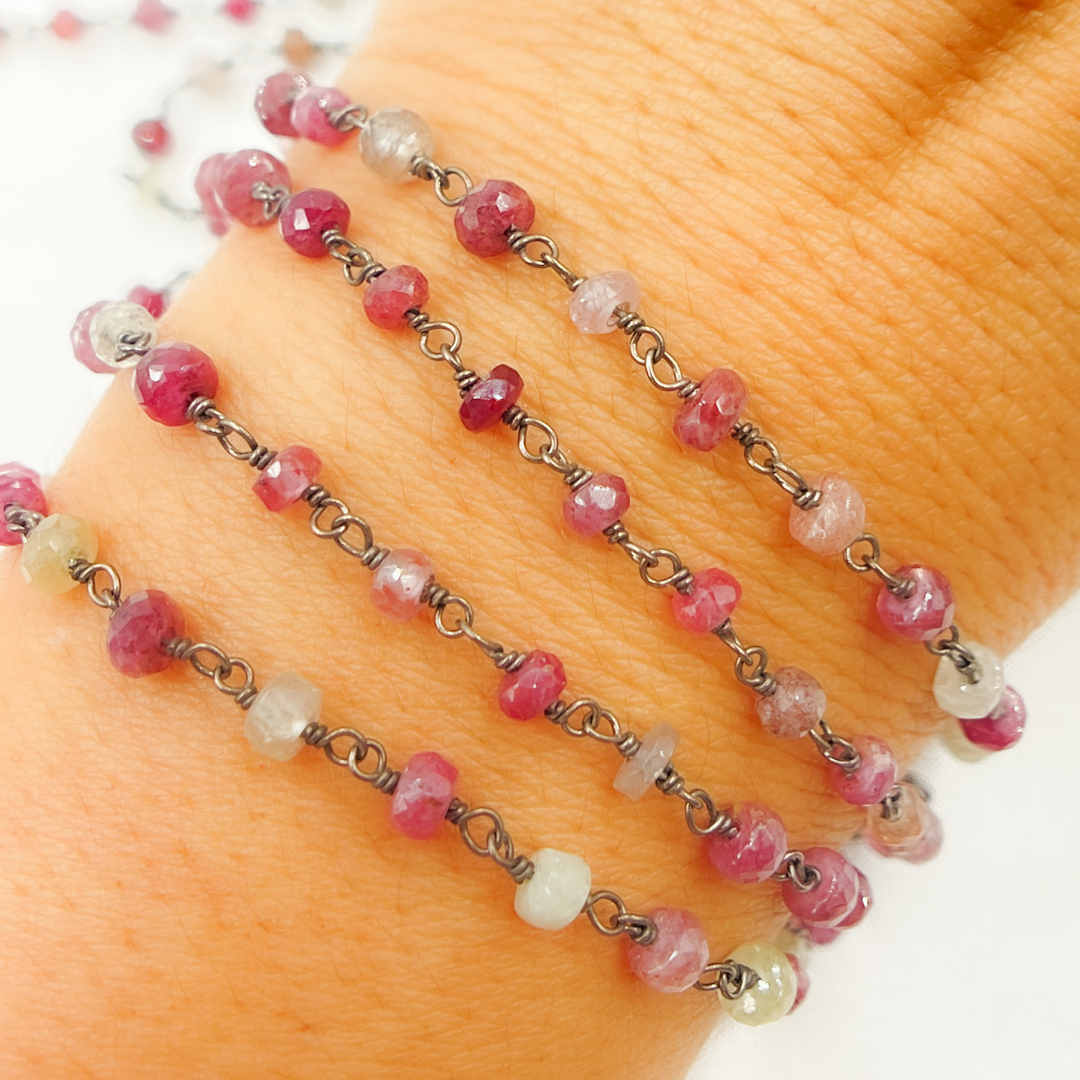 Multi Sapphire Pink Oxidized Wire Chain. MSA10