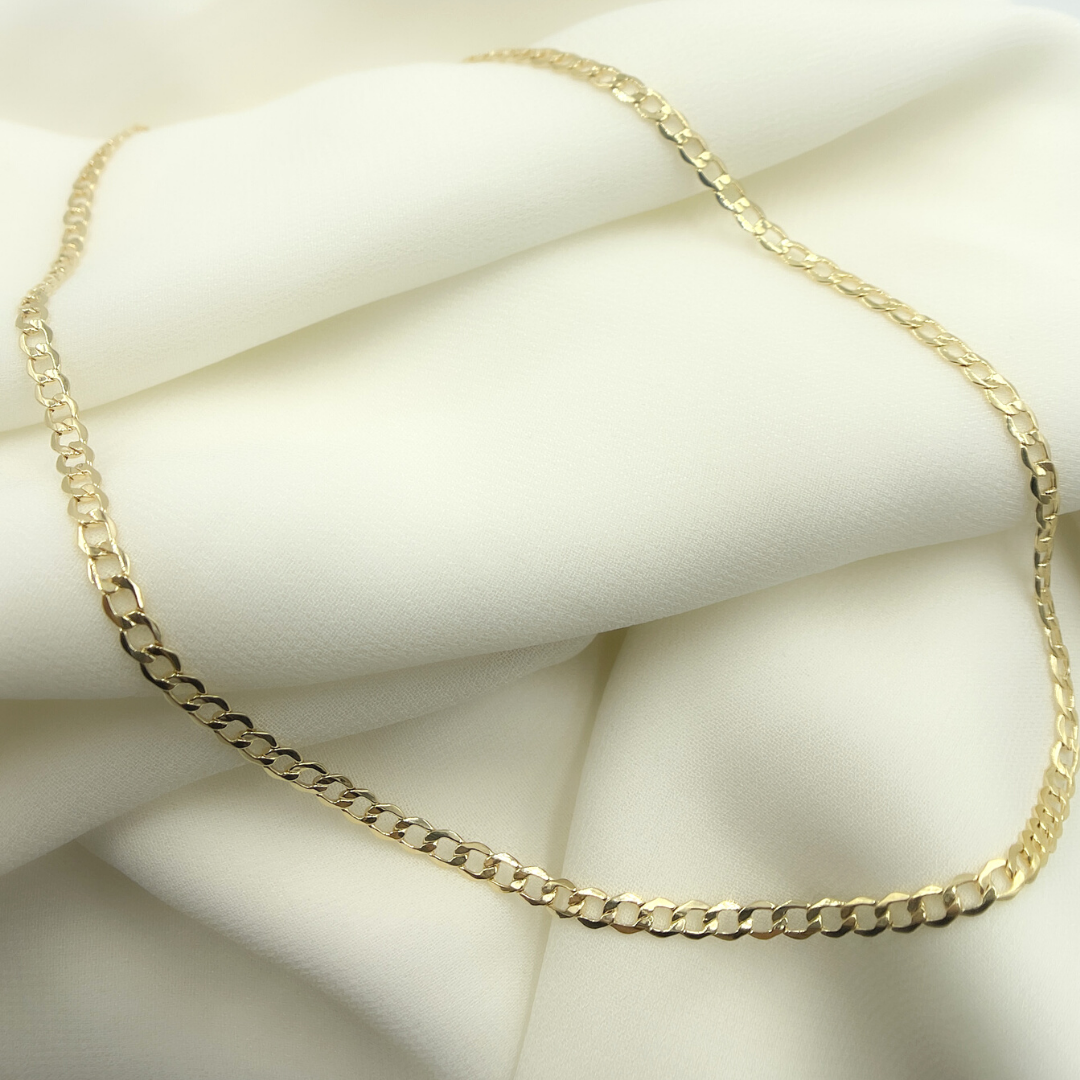 14K Solid Gold Flat Curb Necklace. 030GBL3