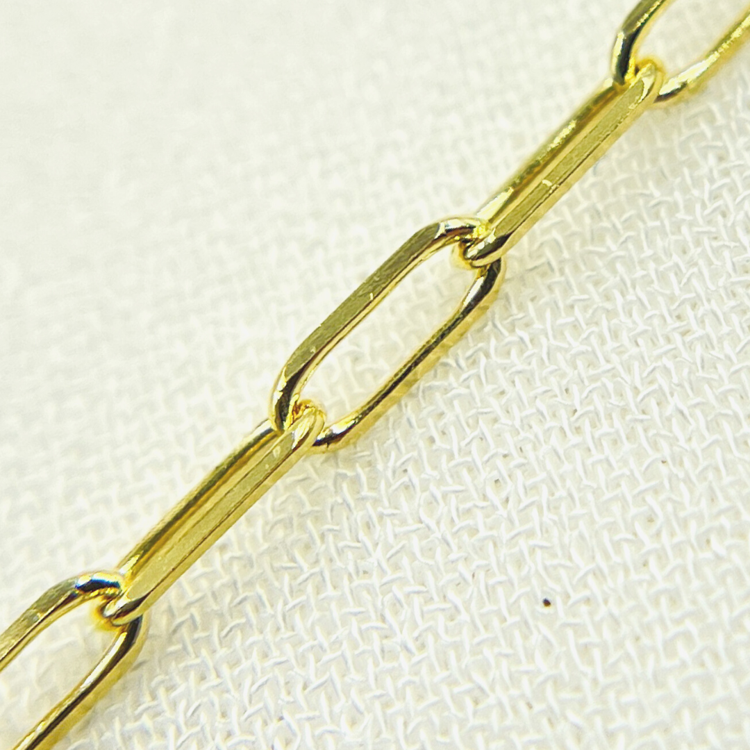14k Solid Yellow Gold Diamond Cut Paperclip Link Chain by Foot
