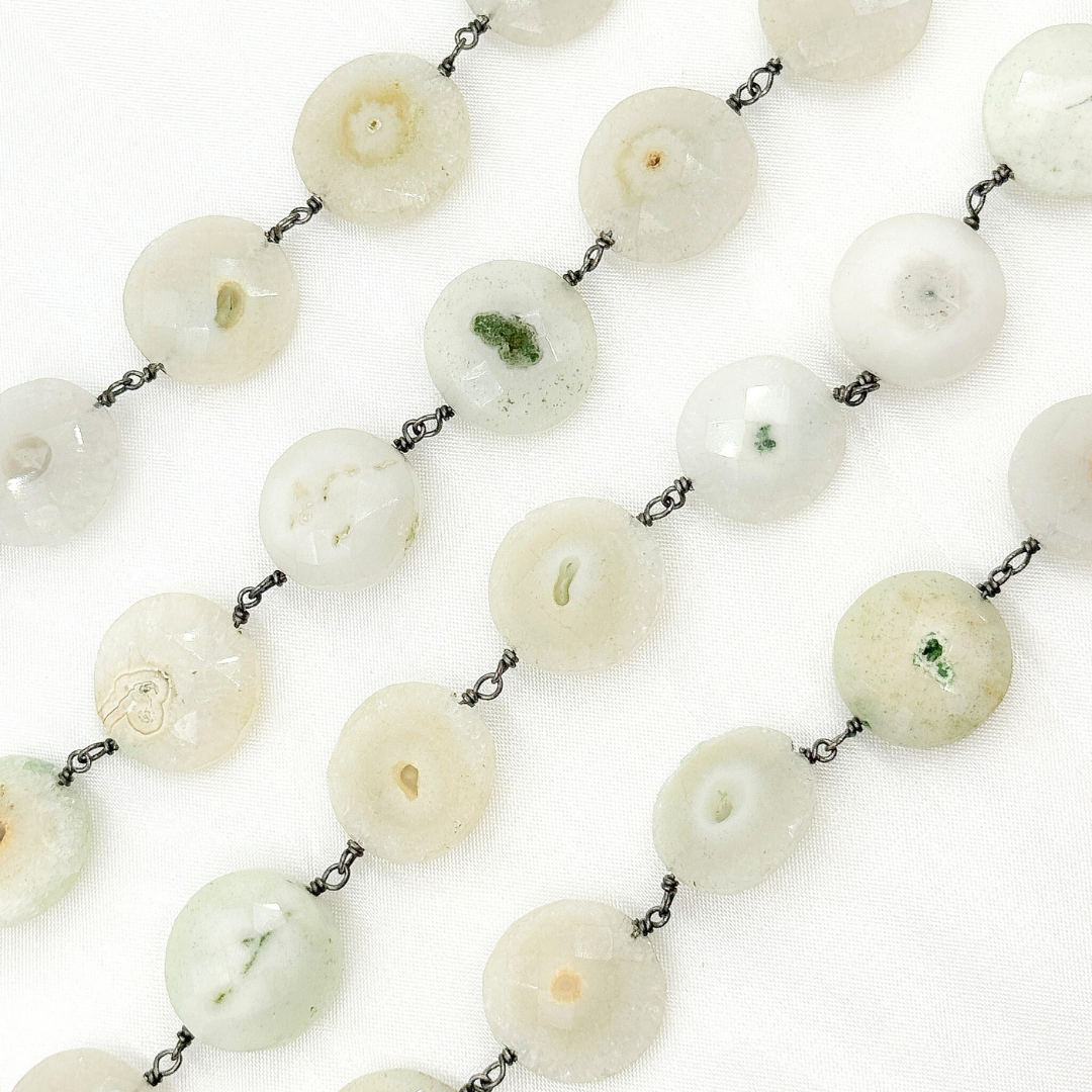 Solar Quartz Coin Shape Oxidized Wire Chain
