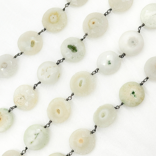 Solar Quartz Coin Shape Oxidized Wire Chain