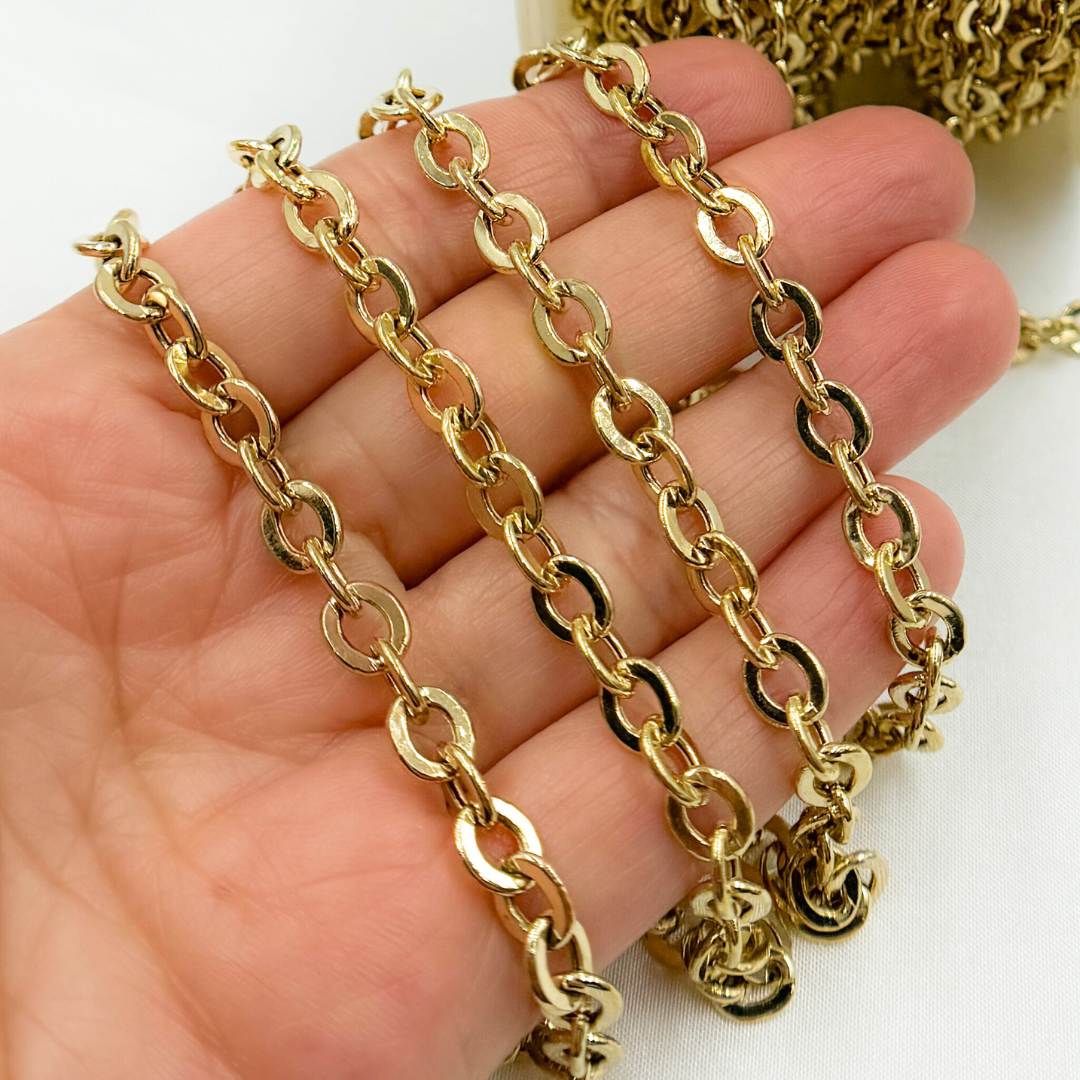 Gold Plated 925 Sterling Silver Hollow Oval Link Chain. V66GP