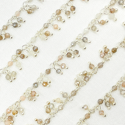 Coated Multi Moonstone Cluster Dangle 925 Sterling Silver Wire Chain. CMS94