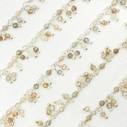 Coated Multi Moonstone Cluster Dangle 925 Sterling Silver Wire Chain. CMS94