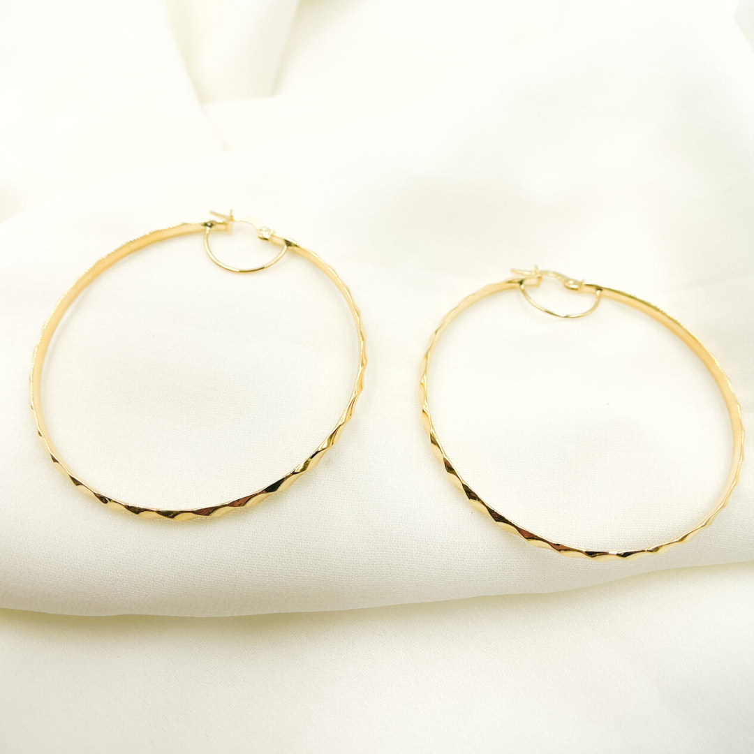 GER106. 14K Solid Gold Twisted Hoop Earrings