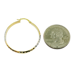 Load image into Gallery viewer, 14K Gold Tri-Color Hoop Earrings with Engraved Tornado Design. 