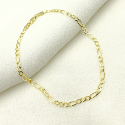 14K Solid Gold Flat Figaro Bracelet