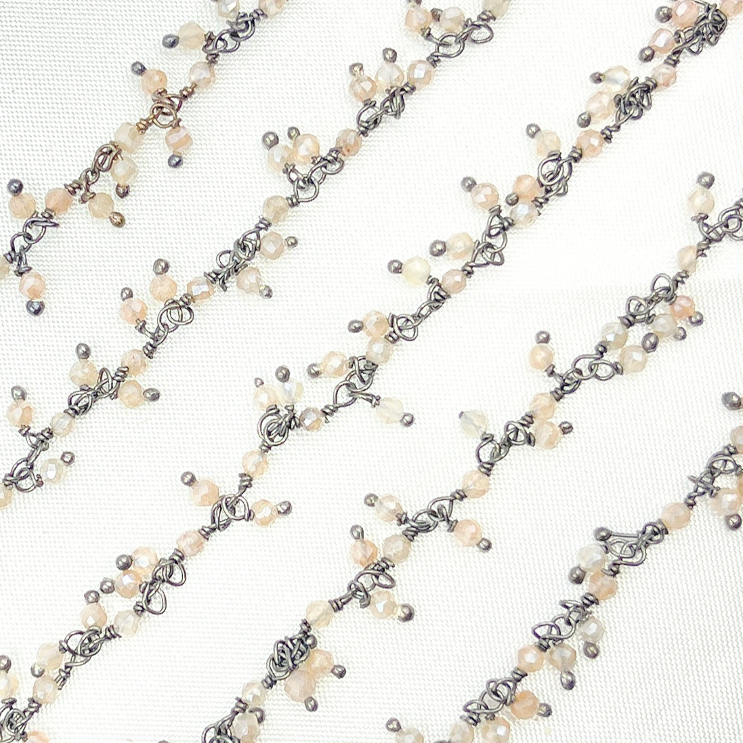 Multi Moonstone Cluster Dangle Oxidized Wire Chain.