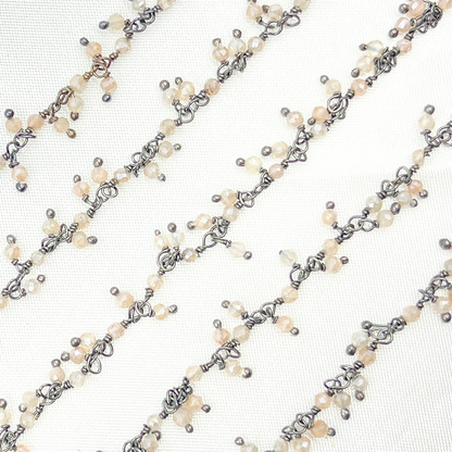 Multi Moonstone Cluster Dangle Oxidized Wire Chain.