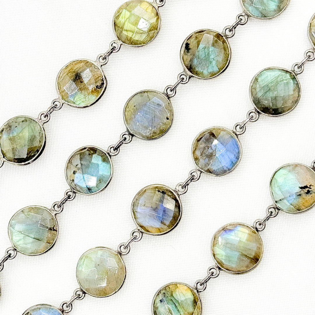 Labradorite Round Shape Bezel Oxidized Wire Chain. LAB115