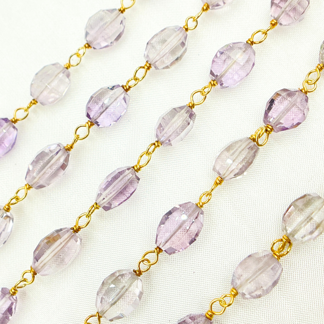 Pink Amethyst Oval Gold Plated Wire Chain